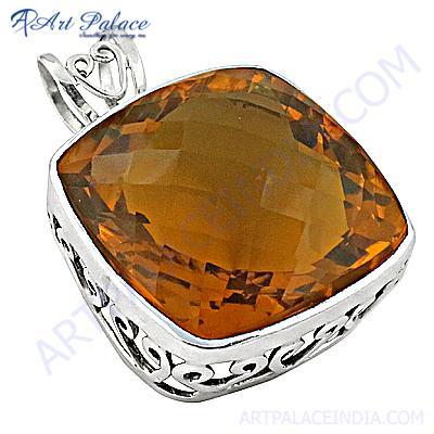 Charming Yellow Glass Gemstone Silver Pendant