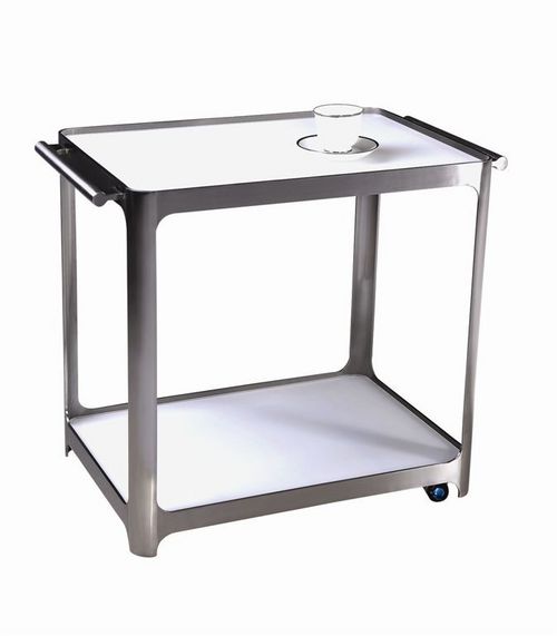 DM9021 - Stainless Steel Frame, 773x470x648mm, White/Frosted Glass | Mobile, Durable, Stylish, Spacious, Swivel Castors