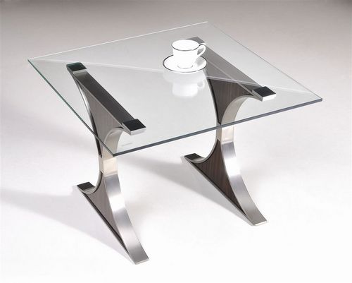 DM63116 - Stainless Steel Frame, 700x700x500mm, Tempered Glass Top, Rosewood Panel | Stylish, Durable, Modern Design