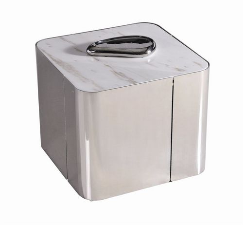 DM63118 - Stainless Steel Frame, 18x18x18mm, Tempered White Glass Top, Frosted Finish, Modern Style