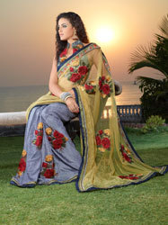 JA/S-03 - Silk Blend, 5.5m x 1.1m, Beige | Floral Embroidery, Soft Fabric, Comfortable Fit, Elegant Design