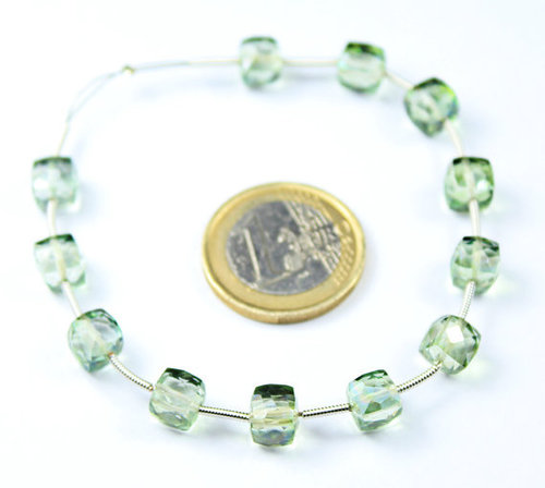 12 Beads - 6mm Natural Green Amethyst Faceted 3D Cube Box Beads Strand