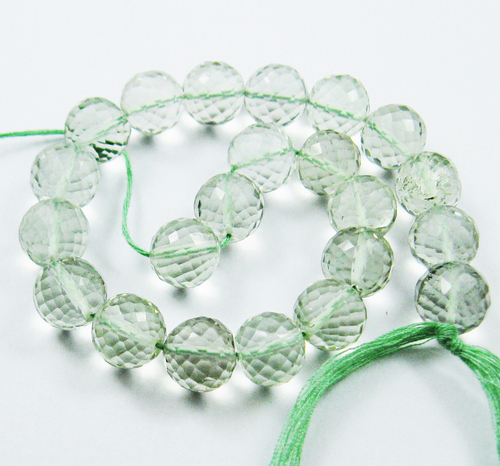 8 Inches - 9.5mm - Natural Green Amethyst Faceted Round Beads Strand JE718