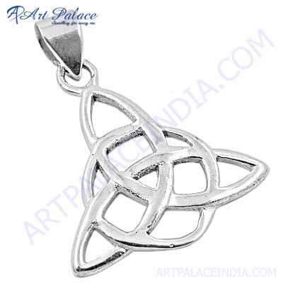 Plain Silver Fret Work Pendant 