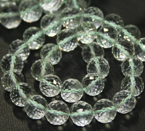 10 Inches - 7-7.5mm - Natural Green Amethyst Faceted Round Cut Beads Strand 