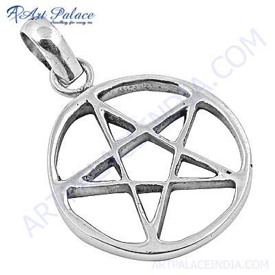 Star In Circle Style Plain Silver Pendant
