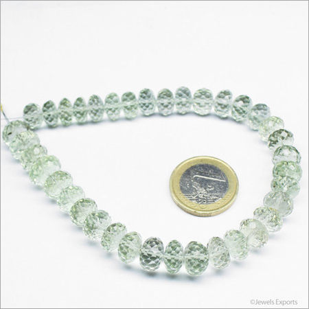 8.5" - 9-11mm - Natural Micro Faceted Green Amethyst Micro Faceted Roundel Beads