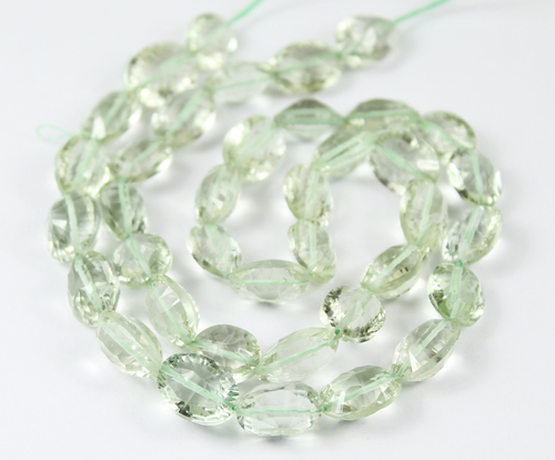 6 Inches - 11-14.5mm - Natural Green Amethyst Faceted lazer Cut Concave Beads Strand