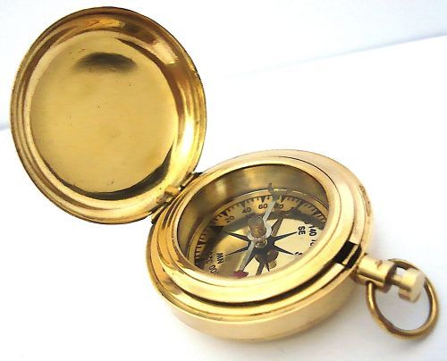 Brass push button direction compass
