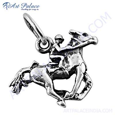 Horse Riding Style Plain Silver Pendant