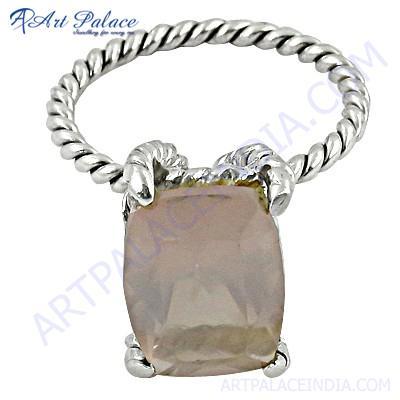 Romantic Rose Quartz Gemstone Silver Stylish Ring