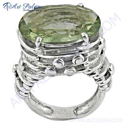 New Extra Shine Green Amethyst Gemstone Silver Ring