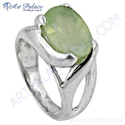 Celeb Style Prenite Gemstone Sterling Silver Ring