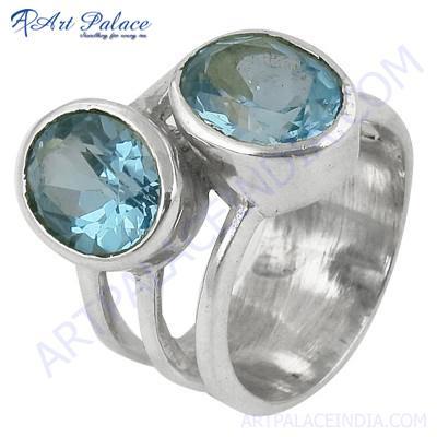 Charming Blue Topaz Gemstone Silver Ring