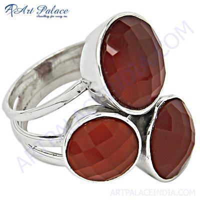 Precious Antique Red Onyx Gemstone Silver Ring
