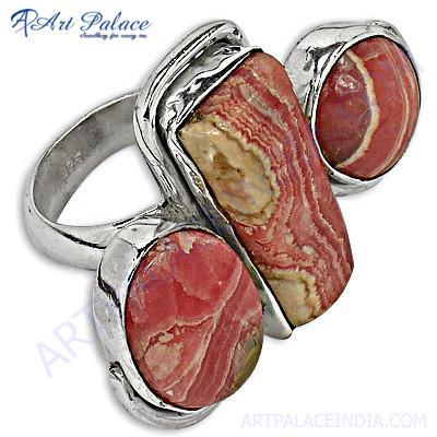 Latest Fashion Rhodochrosite Gemstone Silver Ring
