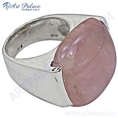 Romantic Rose Quartz Gemstone Silver Ring