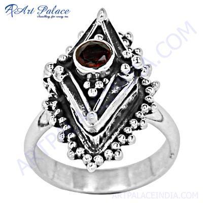 Indain Designer Garnet Gemstone Silver Ring