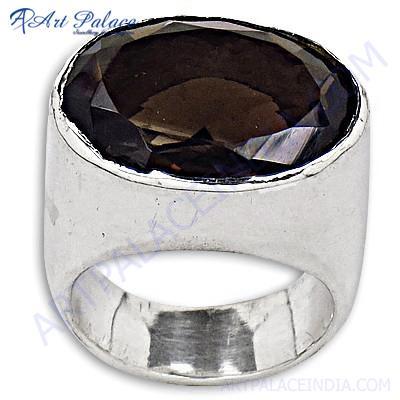 Lastest Luxury Smokey Quartz Gemstone Silver Ring