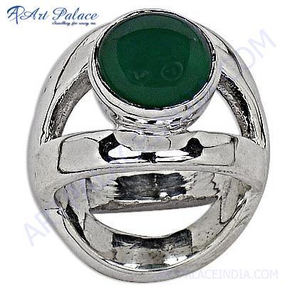 Celeb Style Green Onyx Gemstone Sterling Silver Ring