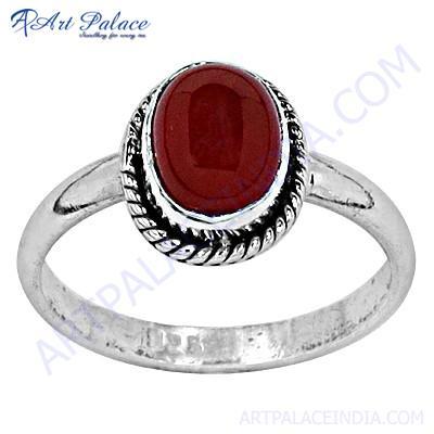 Indian Touch Red Onyx Gemstone Silver Ring