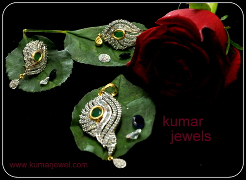 STONE CHANGEABLE PENDANT SET - CZ, Semi-Precious Stones, 18-20 Inch Chain, Interchangeable Emerald Blue White Stones, Leaf Pave Design