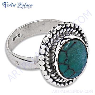Ethnic Designer Turquoise Gemstone Silver Ring