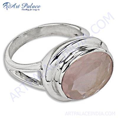 Delicate Rose Quartz Gemstone Silver Ring