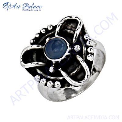 Traditional Designer Blue Chalcedony Gemstone Silver Ring