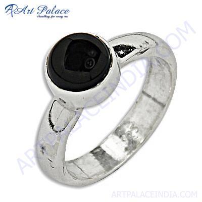 Celeb Style Black Onyx Gemstone Sterling Silver Ring