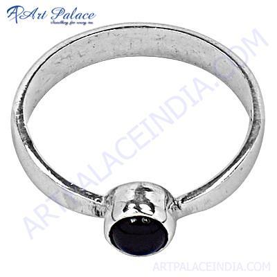 Delicate Black Onyx Gemstone Silver Ring