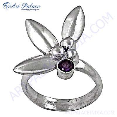 Antique Style Amethyst Gemstone Silver Ring