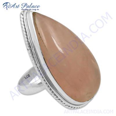 Fancy Romantic Rose Quartz Gemstone Silver Ring