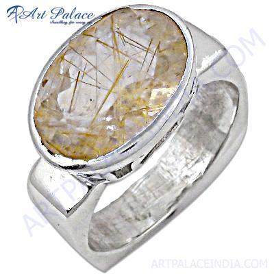 Celeb Style Golden Rutil Gemstone Sterling Silver Ring