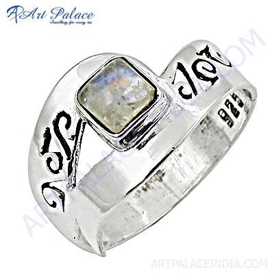 Trendy Rainbow Moonstone Gemstone Silver Ring