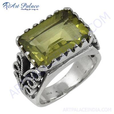 Lemon Quartz Gemstone Silver Ring