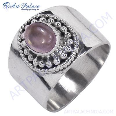 Indain Designer Rose Quartz Gemstone Silver Ring