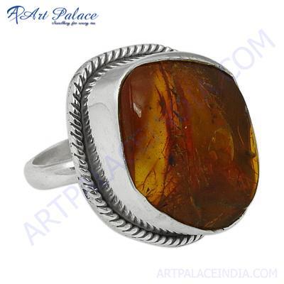 Rady to Wear Amber Gemstone Silver Ring