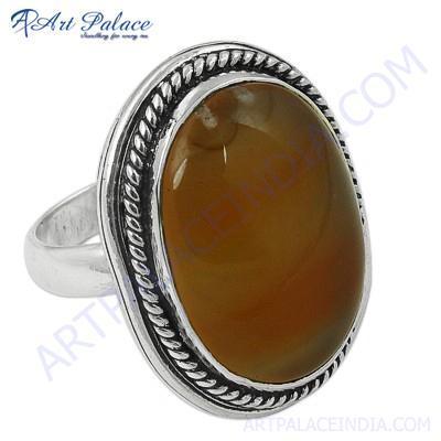 Vintage Designer Yellow Agate Gemstone Sterling Silver Ring