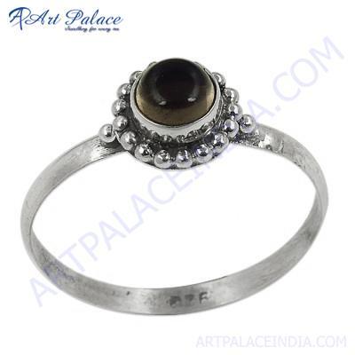 Indian Touch Smokey Quartz Gemstone Silver Ring
