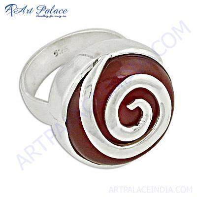 Antique Style Red Onyx Gemstone Silver Ring