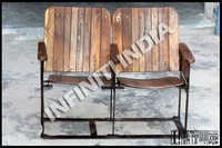 Vintage Industrial Cinema Bench - Wrought Iron & Reclaimed Wood, Durable And Elegant Design For Living Room And Outdoor Use