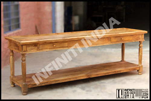 Vintage Wooden Console Table - Polished Acacia & Reclaimed Teakwood | Standard Rectangular Shape, High Durability and Glossy Finish