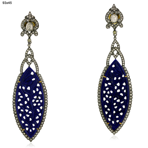 Lapis Gemstone Carved Earring