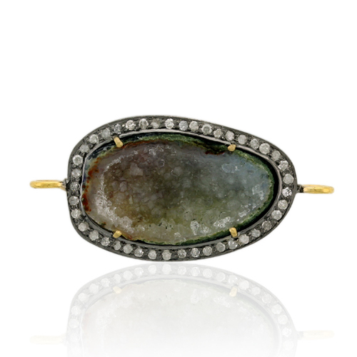 Geode Gemstone Connector Finding Jewelry - 18k Gold & 925 Silver, 36x17 mm | Diamonds 0.40 Ct, Handcrafted Luxury Design