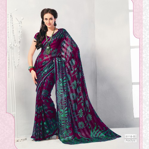 Saris - Net Fabric, 5.5 Meters, Purple | Two-Tone Effect, Intricate Embroidery, Elegant Design