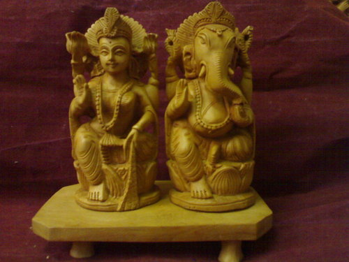 Laxmi Ganesh Wooden Statue