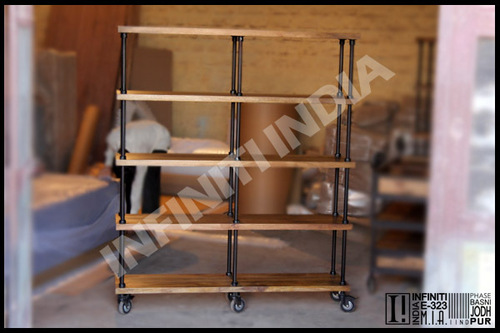 Vintage Industrial Book Shelves - Polished Steel and Wood, Standard Size Rectangle Design