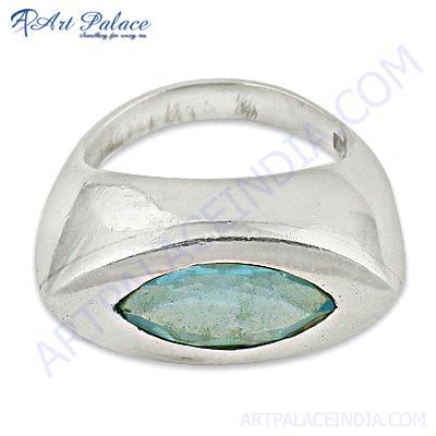 Delicate Blue Topaz Gemstone Silver Ring