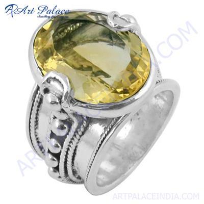 Classic Citrine Gemstone Designer Sterling Silver Ring
